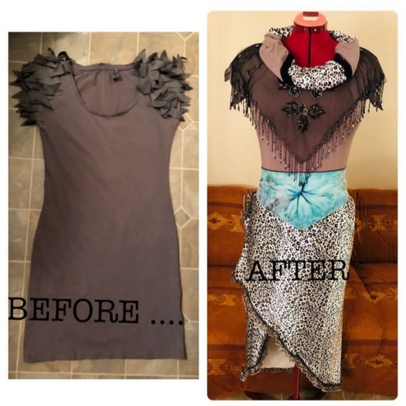 Crazy Cat Woman Stretchy Leopard Dress UPCYCLED Fashion - S M L XL - Picture 2 of 7